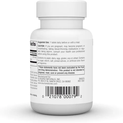 Vista 4 de Source Naturals Ginkgo-24 - Extracto de planta de ginkgo biloba, 120 mg - 60 tabletas
