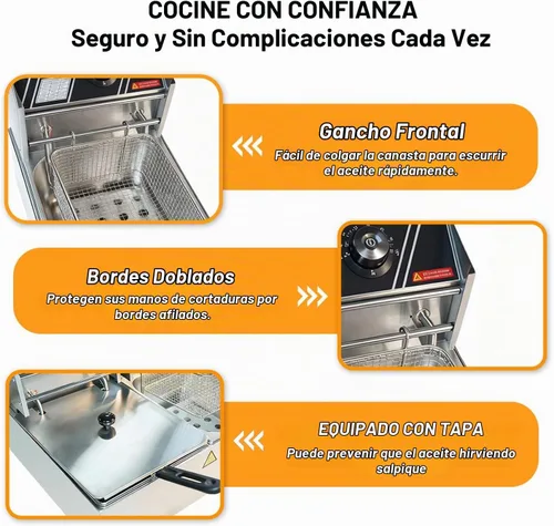 Vista 4 de Freidora eléctrica comercial con canasta, freidora de acero inoxidable de doble tanque de 18.2 cuartos de galón/17.2 L, gran capacidad