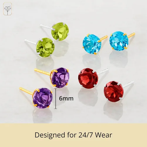 Vista 3 de MAX + STONE Aretes redondos de oro de 14 quilates, piedra natal de 0.236 pulgadas, piedras preciosas de oro real para mujer