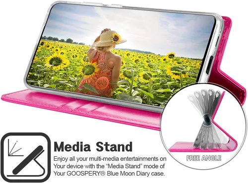 Vista 5 de GOOSPERY Blue Moon - Funda para Samsung Galaxy S20 Ultra (2020) con tapa de cuero (rosa intenso)