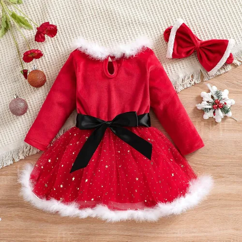 Vista 2 de Trajes de Navidad para niñas pequeñas vestidos de Papá Noel manga larga cómodo vestido rojo de princesa