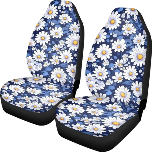 Vista 33 de Funda de asiento de automóvil con margaritas bohemias, diseño hippy arcoíris, margarita, flores, antideslizante, SUV, sedán, furgoneta, protector