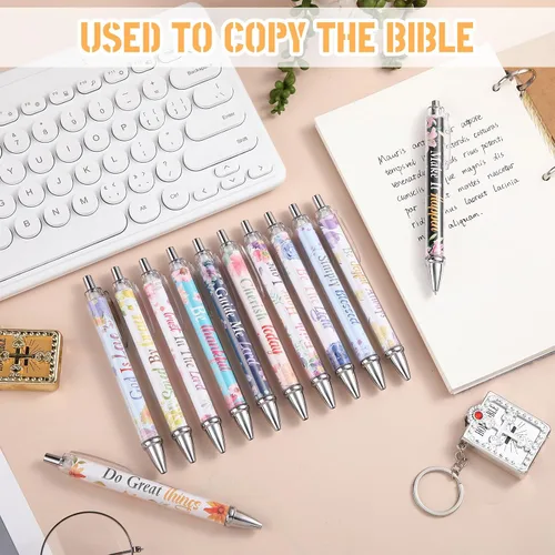Vista 7 de Jutom 72 bolígrafos con versículo bíblico, bolígrafos de flores cristianas, bolígrafos con citas inspiradoras, bolígrafos retráctiles de tinta negra