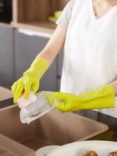 Vista 3 de LANON Wahoo - Guantes de limpieza con forro flocado de algodón, Bud Tender, talla S Guantes de cocina domésticos para lavar platos, reutilizables