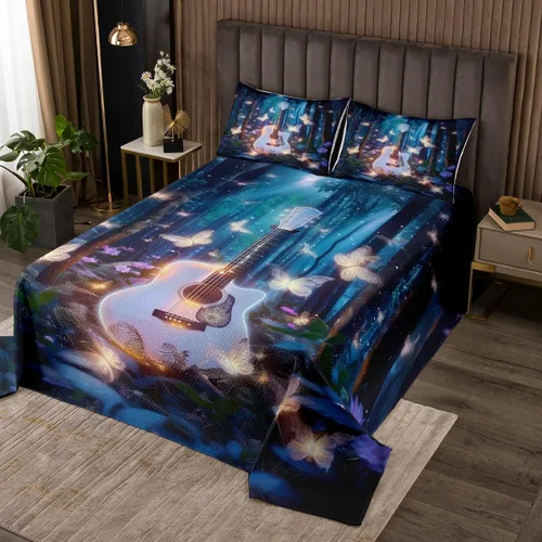 Vista 16 de Homewish Colcha de guitarra roja tamaño individual, juego de ropa de cama de música Hip Pop para decoración de habitación de niños y niñas, juego