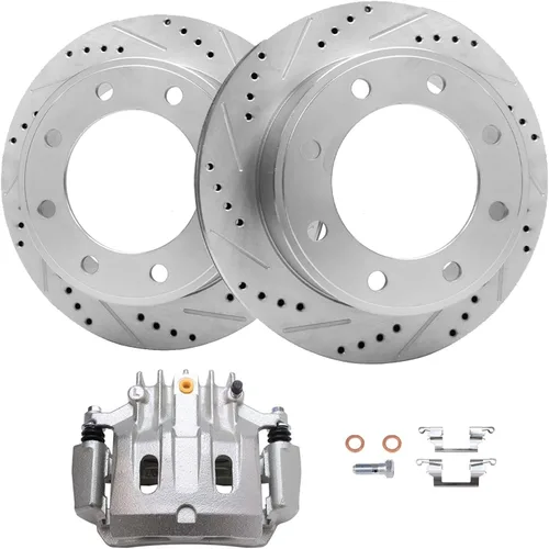 Vista 106 de Detroit Axle - Rotores de freno delanteros perforados y ranurados + repuesto de pinza de freno lateral del conductor para Honda Odyssey Acura MDX