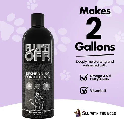 Vista 3 de Fluff Off! by Girl With The Dogs, Champú y acondicionador natural para perros y gatos, paquete de 16 onzas