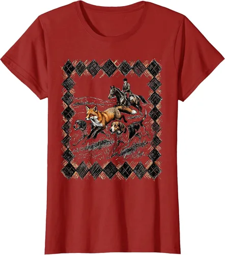 Vista 21 de Preppy Argyle Fox Hunt Illustrated Graphic T-Shirt White
