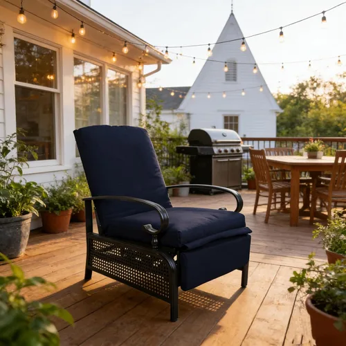 Vista 12 de Kozyard Sillón reclinable ajustable para exteriores, tumbona acolchada para patio con marco de metal extensible para tomar el sol, leer y relajarse