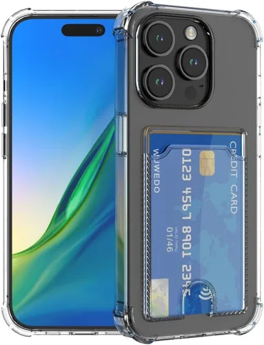 Vista 8 de Funda transparente para tarjetas para iPhone 13, funda protectora a prueba de golpes de TPU delgada con tarjetero compatible con MagSafe