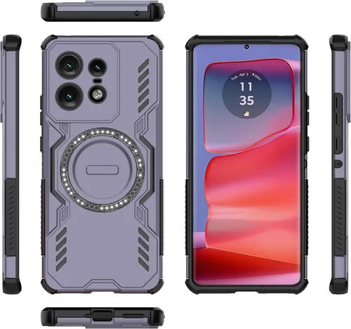 Vista 105 de Funda compatible con Motorola Edge 50, compatible con carga inalámbrica MagSafe [PC + TPU] 2 en 1 funda magnética protectora anticaída para Rojo