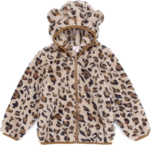 Vista 11 de Chaqueta con capucha de forro polar con cremallera para niñas y niños pequeños, abrigo de osito cálido de invierno Negro