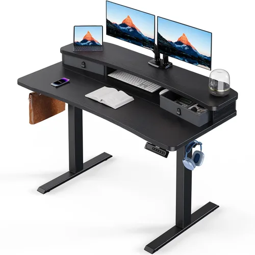 Vista 30 de HUANUO - Escritorio eléctrico de pie de 32 x 21 pulgadas con 2 cajones, compatible con montaje con abrazadera en C, escritorio de computadora