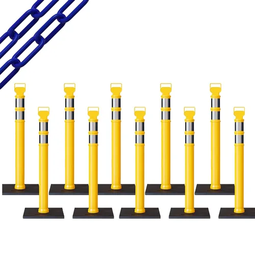 Vista 21 de CCW 10-Pack 45" Delineador Post Kit, 3" Collares reflectantes, 10 lb Base de goma (10 postes azules con cadena negra de 50 pies)