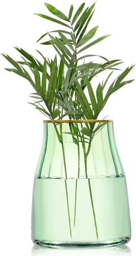 Vista 9 de VanEnjoy Florero de cristal gris simple transparente de 7 pulgadas, jarrón decorativo con borde dorado, decoración del hogar para centro de mesa
