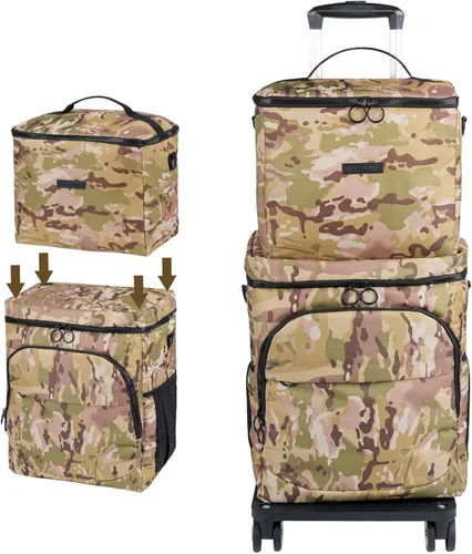 Vista 8 de Hielera suave con ruedas – Doble capa con bolsa de almuerzo plegable enfriador, grandes bolsas de hielo portátiles extraíbles a prueba de fugas