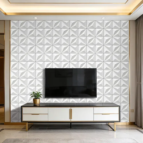 Vista 2 de FunStick Papel tapiz 3D de azulejos blancos modernos para despegar y pegar para dormitorio, cocina, sala de estar, pared de acento autoadhesivo
