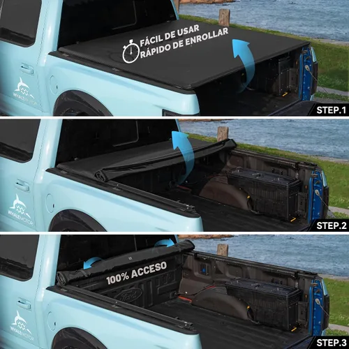 Vista 2 de Funda para tonneau de camioneta de 4.6 pies compatible con Ford Maverick 2022 2023 2024 2025, estilo enrollable y suave