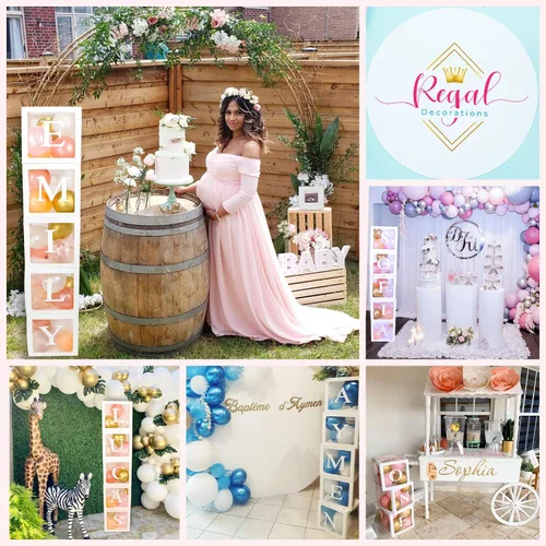 Vista 4 de 96 cajas de globos de decoración de despedida de soltera de color blanco, bloque transparente con BRIDE TO BE + GROOM + letras A - Z y 40 globos