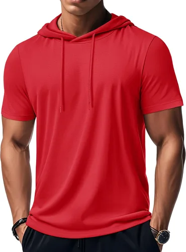 Vista 13 de MAGCOMSEN Sudadera con capucha de algodón de manga corta para hombre, sudadera ligera con capucha