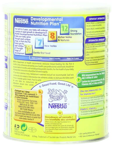 Vista 5 de Nestle Cerelac, miel y trigo con leche (de 12 meses), latas de 14.11 onzas (paquete de 4)