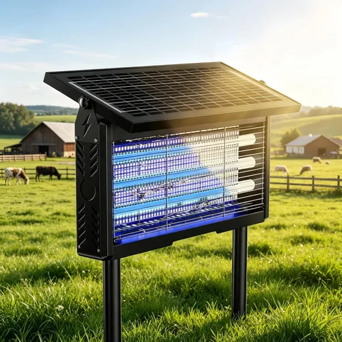 Vista 12 de Exterminador solar de insectos 2026 al aire libre Impermeable: 4500 V Mosquito Zapper con panel solar de 14 W, Asesino de mosquitos de Negro