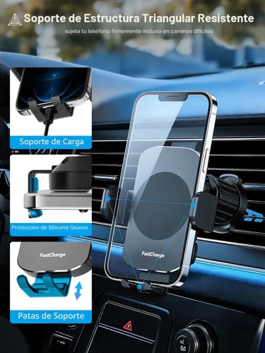 Vista 4 de Cargador de coche inalámbrico, soporte de teléfono de carga rápida de 15 W, soporte de teléfono con sujeción automática para parabrisas, ventilación