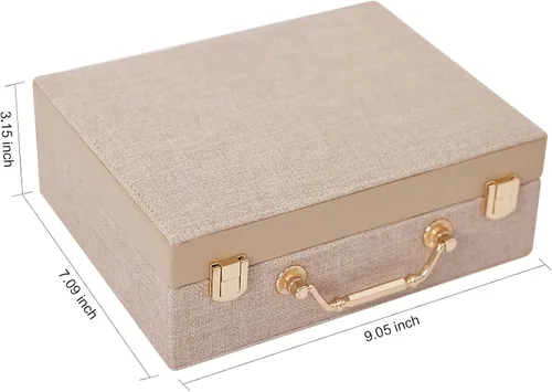 Vista 3 de Joyero portátil para mujeres y niñas con piel sintética, caja organizadora de aretes con espejo de maquillaje para regalos de Navidad y Año Nuevo