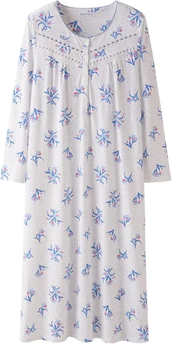 Vista 13 de Keyocean Camisones para mujer, de algodón suave, cómodo, ligero, de manga larga, vestidos de noche para mujer Azul