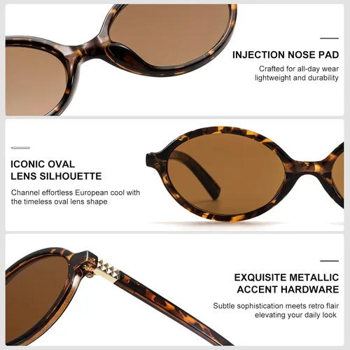 Vista 5 de Gafas de sol ovaladas retro para mujer, estilo vintage de los años 90, Y2K, de diseño moderno