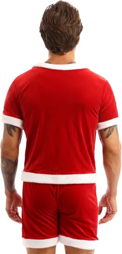 Vista 3 de Disfraz de Papá Noel de Navidad para hombre, traje de adulto, traje de fiesta de cosplay, camiseta y pantalones cortos