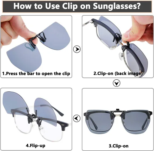 Vista 6 de CAXMAN Gafas de sol polarizadas con clip para mujer, sobre gafas graduadas, estilo polígono