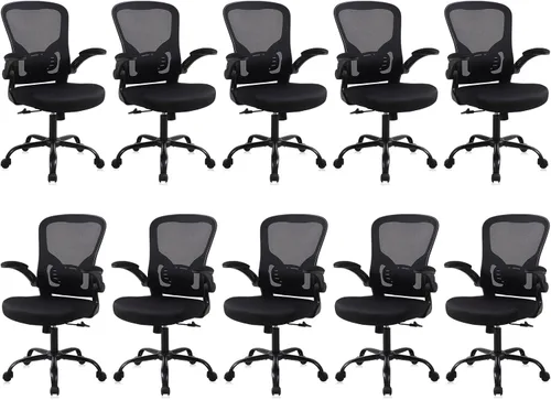 Vista 12 de Flysky Silla de oficina de malla, sillas ergonómicas de escritorio para computadora para oficina en casa, con reposabrazos abatibles