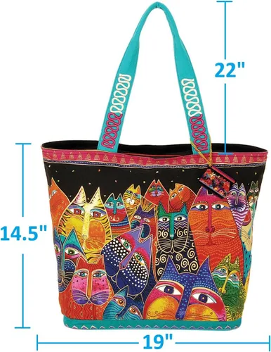 Vista 2 de Laurel Burch (LB5230) Bolso de hombro con cremallera superior 19, 1/2 pulgada por 6, 3/4 pulgadas por 15 pulgadas, Fantasticats