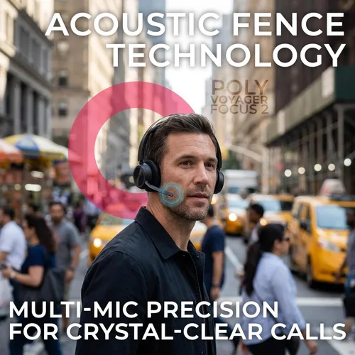 Vista 2 de Poly Voyager Focus 2 UC - Auriculares inalámbricos para oficina, un dispositivo que conecta todo, incluyendo escritorio, PC y teléfono inteligente