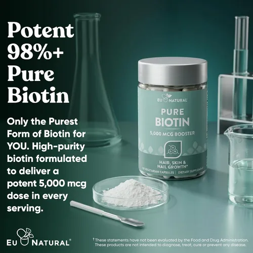 Vista 4 de Suplemento Biotin 0.00017 oz, 120 cápsulas vegetarianas (para el crecimiento del cabello, piel y uñas)
