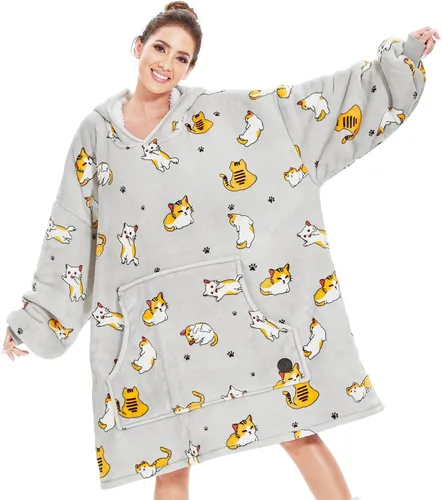 Vista 61 de THREE POODLE - Manta con capucha portátil para mujeres, sudadera con capucha de sherpa de gran tamaño para adultos hombres, mantas con capucha