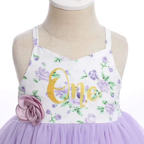 Vista 4 de Vestido de cumpleaños de 1.º y 2º cumpleaños para niñas pequeñas, vestido de tutú de tul floral bohemio con diadema de flores para sesión de fotos