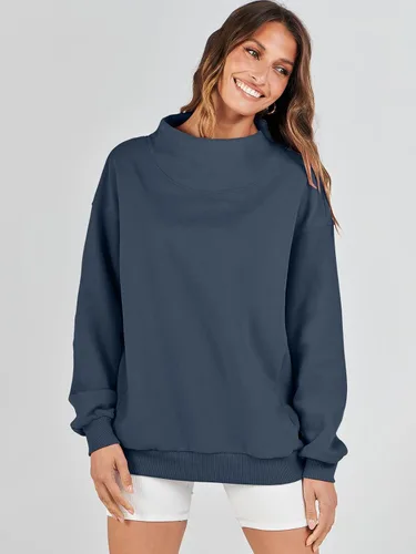 Vista 7 de ANRABESS Sudaderas de gran tamaño para mujer, cuello alto, manga larga, sudaderas con capucha, tops 2024, ropa de moda de otoño
