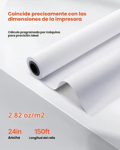 Vista 3 de VEVOR Papel de formato ancho, rollo de plotter de 24 pulgadas x 150 pies, 2 rollos de papel bond CAD con núcleo de 2 pulgadas, rollos de papel bond