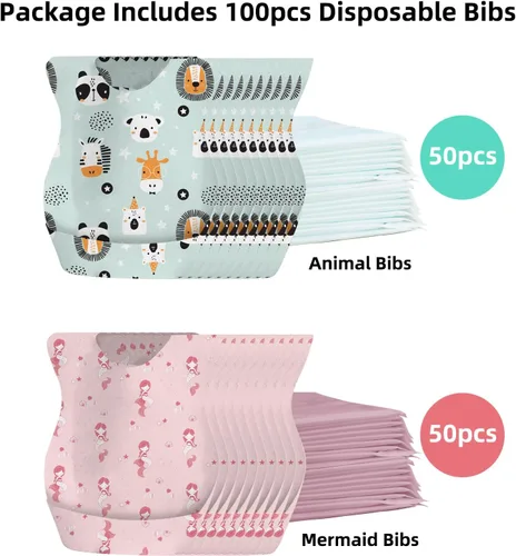 Vista 2 de Baby Disposable Bibs 100 pcs -Self feeding Food Crumb Catcher