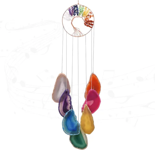 Vista 11 de Yoption Campanilla de viento conmemorativa con diseño de árbol de la vida, 7 chakras de cristal natural para decoración del hogar, jardín, 15.7-17.7