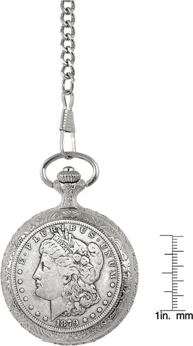 Vista 4 de Reloj de bolsillo Morgan Silver Dollar de 1800, plateado, Movimiento de cuarzo