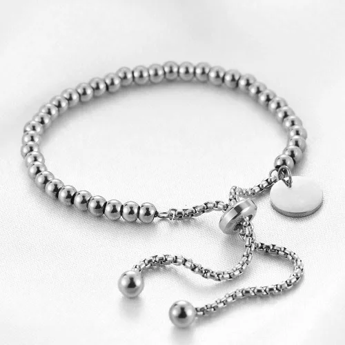 Vista 4 de Jude Jewelers Pulsera ajustable de acero inoxidable con cuentas redondas y cuentas clásicas