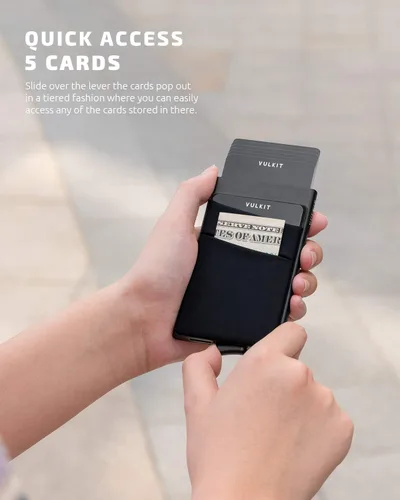 Vista 36 de VULKIT Card Holder with Money Pocket Pop Up Wallet RFID Blocking Slim Metal Bank Card Case Holds 5 Cards and Notes