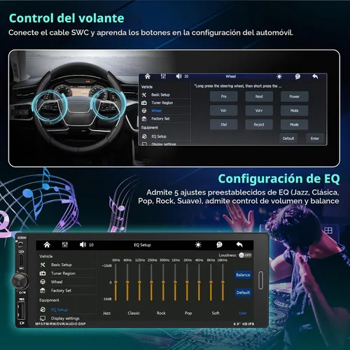 Vista 4 de Radio con pantalla táctil DIN simple de 6,9 pulgadas con Apple CarPlay