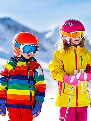 Vista 4 de SATINIOR 6 pares de guantes de nieve de invierno para niños, impermeables, cálidos, guantes de esquí unisex para clima frío