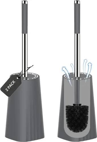 Vista 13 de SetSail Cepillo de Inodoro, Juego de Cepillo de Inodoro de Tamaño Compacto y Soporte para Baño con Mango de Acero Inoxidable, Cepillo Limpiador