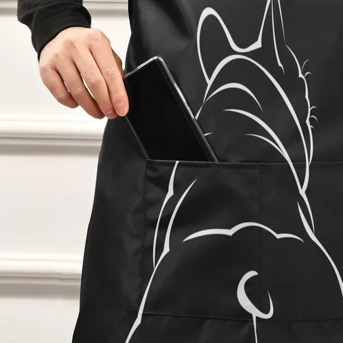 Vista 5 de ALAZA Bulldog - Delantal negro para cachorros franceses para hombres y mujeres, chef con bolsillos para cocina, barbacoa, regalos de trabajo, correa