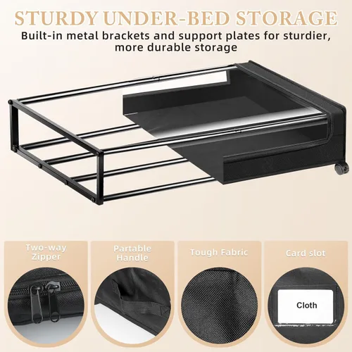 Vista 5 de Almacenamiento debajo de la cama con ruedas, paquete de 2, contenedores de almacenamiento debajo de la cama XXL, almacenamiento de zapatos debajo